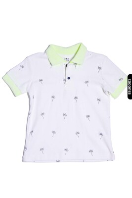 Palmiye Desenli Erkek Bebek Kısa Kollu Polo Yaka Tişört 1-3 44618 - 2