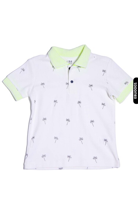 Palmiye Desenli Erkek Bebek Kısa Kollu Polo Yaka Tişört 1-3 44618 - 2