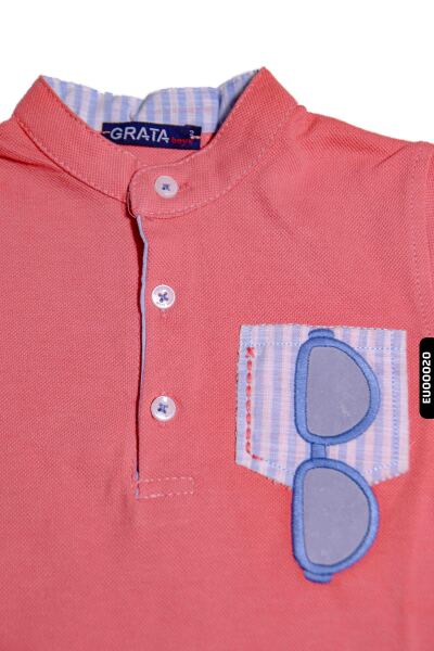 %100 Pamuklu Gözlük Baskılı Erkek Çocuk Düğmeli Polo Tişört 1-5 Yaş 8148 Kırmızı - 3