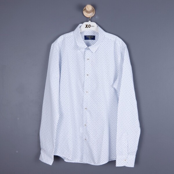 Erkek Gömlek 6-14 Yaş Beyaz - Mavi - TURTLE