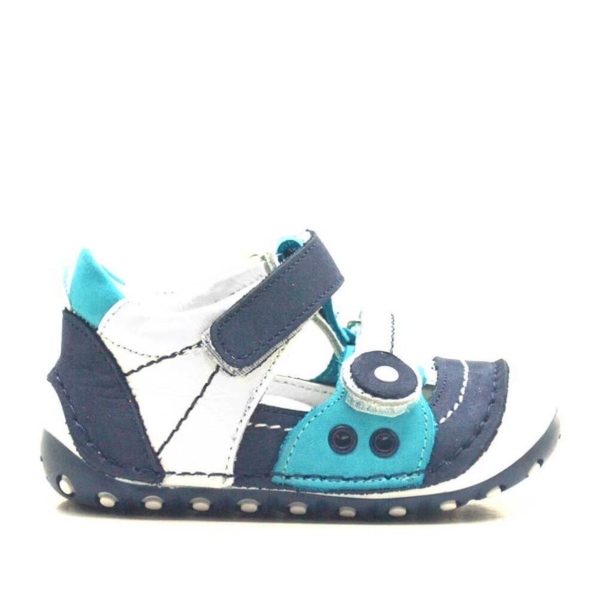 Nino Hakiki Deri Mavi Cırtlı Yazlık İlk Adım Bebek Ayakkabı - 2