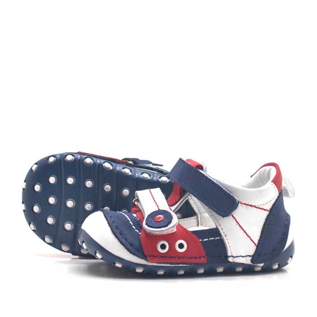 Nino Hakiki Deri Lacivert Cırtlı Yazlık İlk Adım Ayakkabı - 4