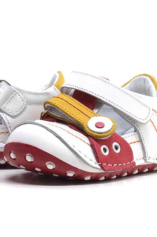 Hakiki Deri Sarı Kırmızı Cırtlı Yazlık İlk Adım Ayakkabı - 5