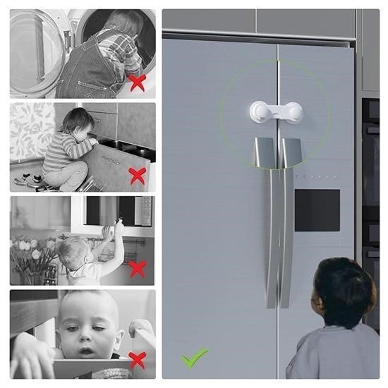BUFFER® Bebek Çocuk Güvenliği Çekmece ve Dolap İçin Kendiliğinde Yapışkanlı Vidasız Kapak Kilidi - 4