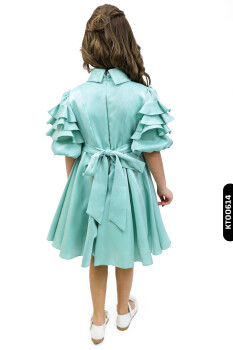 Fırfırlı Büzgü Kollu Sivri Yakalı Aplikeli A-line Kız Çocuk Elbise 3-10 Yaş 878 - 2