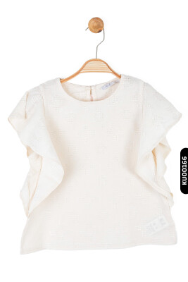 Angel Sleeve O Neck Back Buttoned Openwork Girl's Blouse 8-14 Years 36361 - NK KİDS