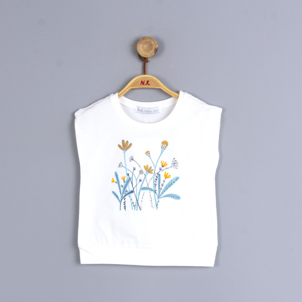 P-003453 (nk 32600) Kız Çiçekli Bluz 6-36 Ay Ekru - Mavi - NK KİDS