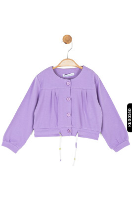 Buttoned Collar Bomber Pattern Solid Color Girl's Cardigan 9 Months-4 Years 36619 - NK KİDS