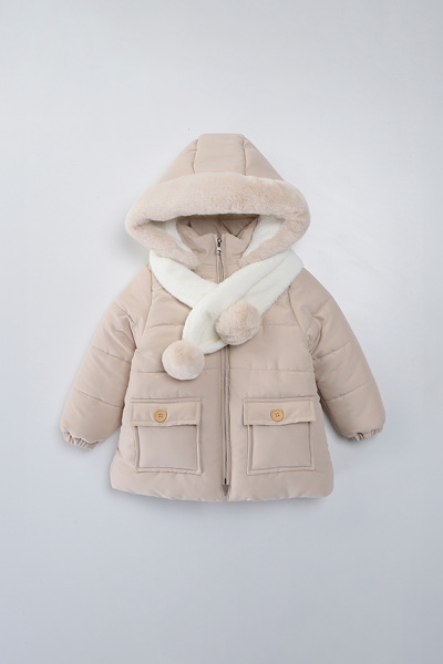 Water and wind resistant hooded inflatable plush winter girls coat for 2-6 years old 50328 - MİDİMOD