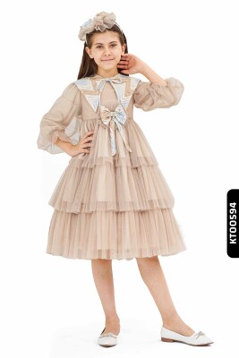 Bundled Lace Collar Frilly Handkerchief Sleeves 3-Piece Girl's Dress 4-12 Years 6501 - BELLADONNA
