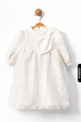 Bundled Floral Openwork Gathered Stand-up Collar A-Line Patterned Girl's Dress 2-6 Years 10043 - Damasqino