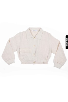 Pointed Collar Buttoned Elastic Waist Drawstring Sleeve Girl's Jacket 4-8 Years 36514 - NK KİDS