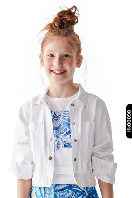 Pocket Polo Collar Snap Closure Knitted Girl's Jacket 8-14 Years 34716 - NK KİDS