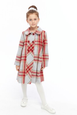 Kız Çocuk Kaban 6-10 Yaş 6542 Gri-Kırmızı - Damasqino