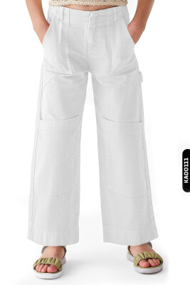Solid Color Girls' Trousers with Zippered Double Cargo Pockets 8-14 Years 56706 - NK KİDS