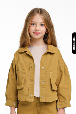 Pointed Collar Double Pocket Snap Coated Girls Shirt 5-14 Years 24216 - ESCABEL