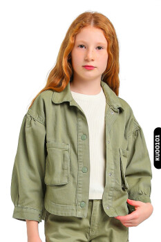 Pointed Collar Double Pocket Snap Coated Girls Shirt 5-14 Years 24216 - ESCABEL