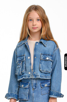 Jacket Collar Flannel Pocket Snap Coated Girls Shirt 5-14 Years 24205 - ESCABEL