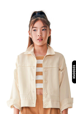 pointed collar double flap pocket buttoned girls shirt 8-14 years 36707 - NK KİDS