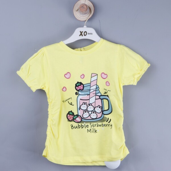 P-004317 (ce 8602) Kız Baskılı Kolları Lastikli T-Shırt 6-36 Ay Sarı - ÇİKOBY