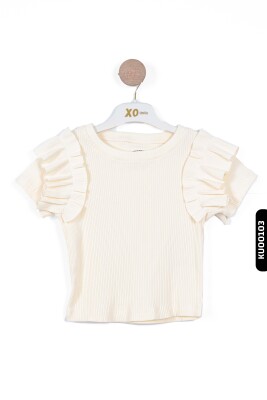 Ruffled Short Sleeve O-Neck Striped Girl's Sweater 5-14 Years 35773 - 2