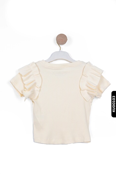 Ruffled Short Sleeve O-Neck Striped Girl's Sweater 5-14 Years 35773 - 3