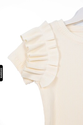 Ruffled Short Sleeve O-Neck Striped Girl's Sweater 5-14 Years 35773 - 4