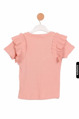 Ruffled Short Sleeve O-Neck Striped Girl's Sweater 5-14 Years 35773 - 3