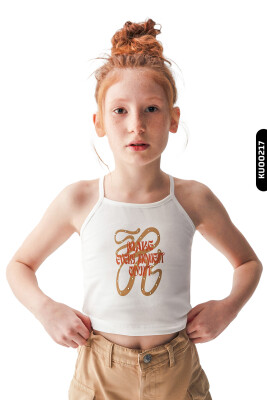 Appliqued Strap Sleeved Short Girl's Undershirt and Strap Blouse 8-14 Years 36429 - NK KİDS