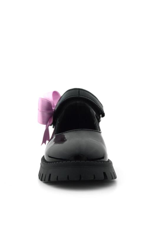 Rakerplus Siyah Rugan Cırtlı Kalın Tabanlı Kurdeleli Kız Çocuk Okul Ayakkabısı - 3