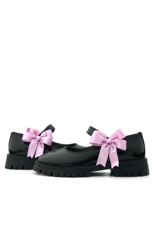 Rakerplus Siyah Rugan Cırtlı Kalın Tabanlı Kurdeleli Kız Çocuk Okul Ayakkabısı - 7