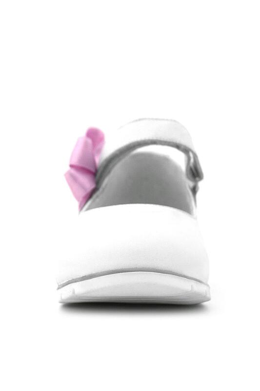 Rakerplus Hakiki Deri Beyaz Cırtlı Pembe Kurdeleli Kız Çocuk Babet - 3