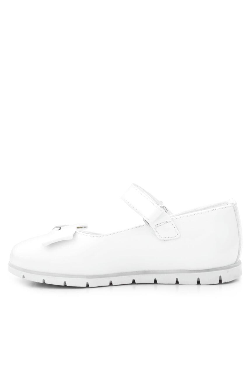 Rakerplus White Patent Leather Girls' Ballet Flats with Bow and Daisy Detail and Velcro Closure - 3