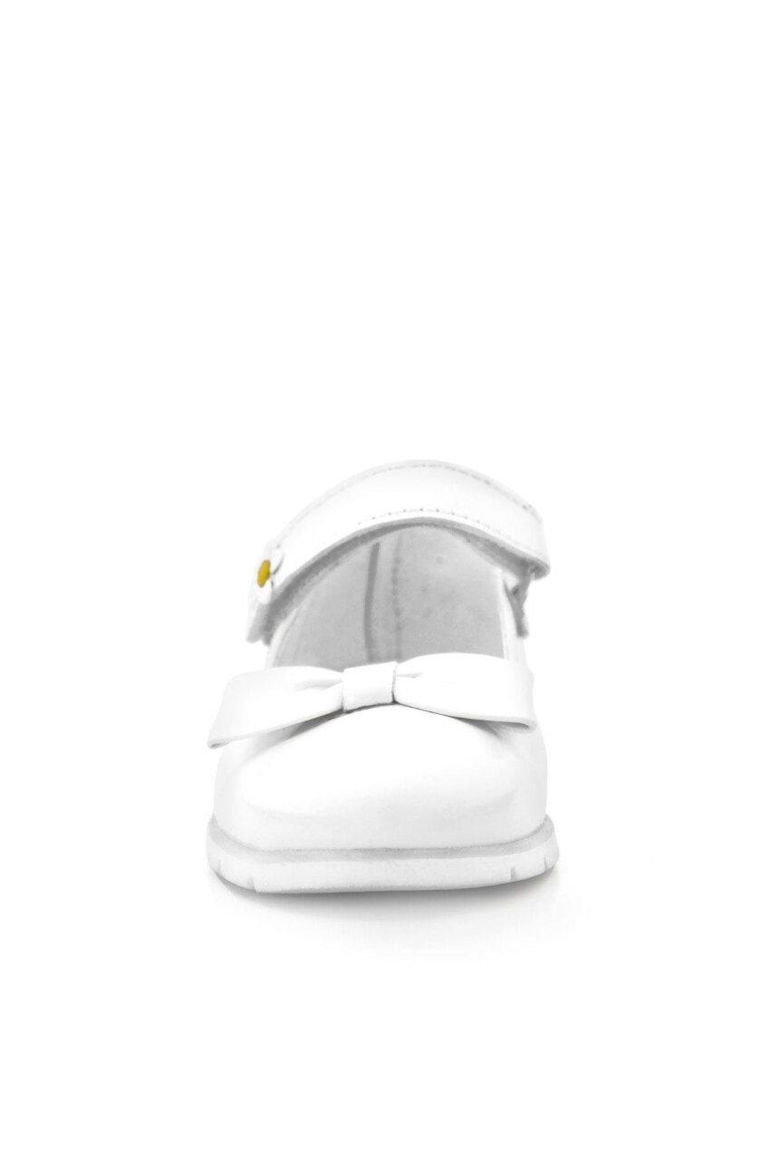 Rakerplus White Patent Leather Girls' Ballet Flats with Bow and Daisy Detail and Velcro Closure - 4