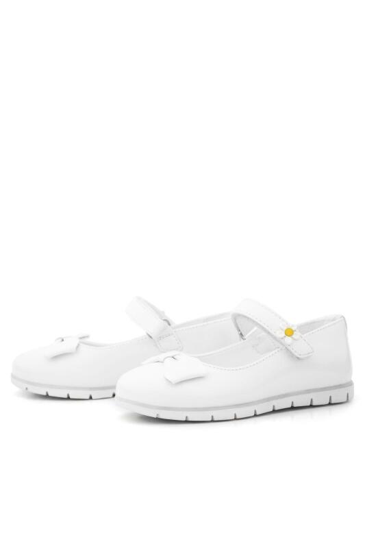 Rakerplus White Patent Leather Girls' Ballet Flats with Bow and Daisy Detail and Velcro Closure - 6