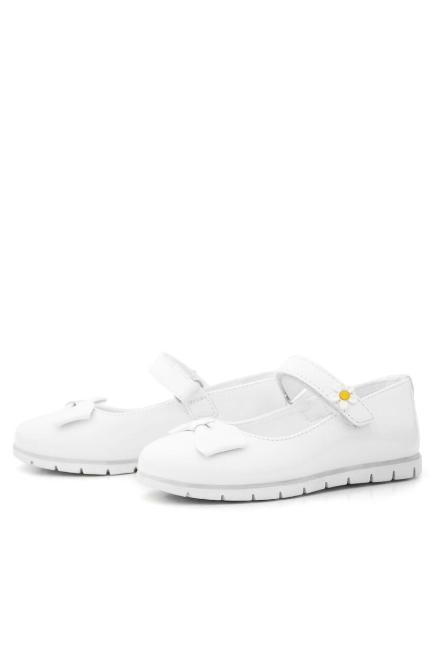 Rakerplus White Patent Leather Girls' Ballet Flats with Bow and Daisy Detail and Velcro Closure - 6