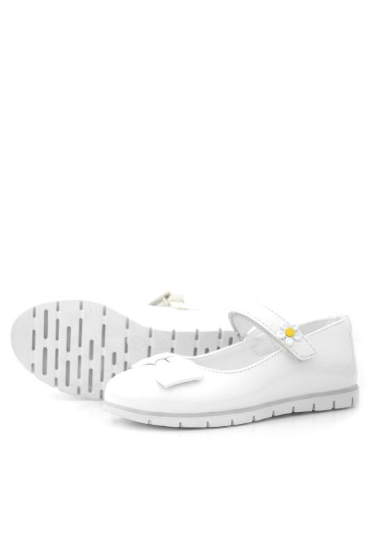 Rakerplus White Patent Leather Girls' Ballet Flats with Bow and Daisy Detail and Velcro Closure - 7