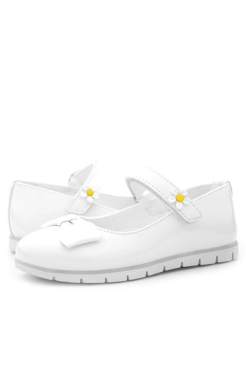 Rakerplus White Patent Leather Girls' Ballet Flats with Bow and Daisy Detail and Velcro Closure - 8
