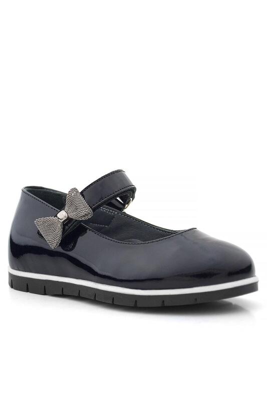 Rakerplus Hakiki Deri Siyah Rugan Kurdele Detaylı Kız Çocuk Babet - 2