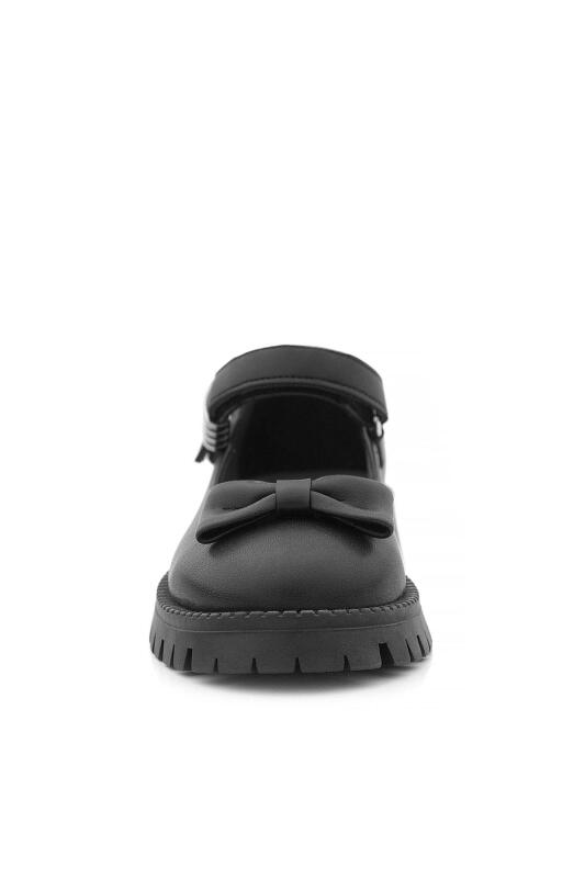 Rakerplus Black Matte Thick-Soled Girls' Ballet Flats with Metal Details and Velcro Closure - 4