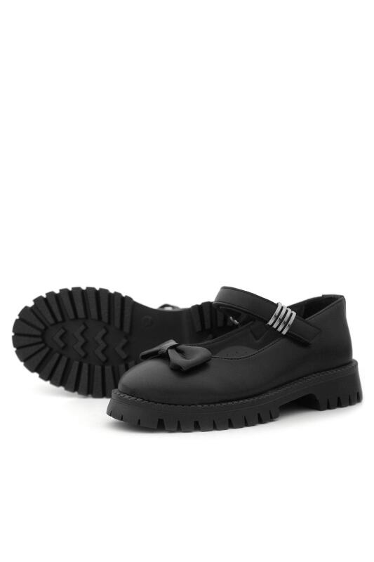 Rakerplus Black Matte Thick-Soled Girls' Ballet Flats with Metal Details and Velcro Closure - 7