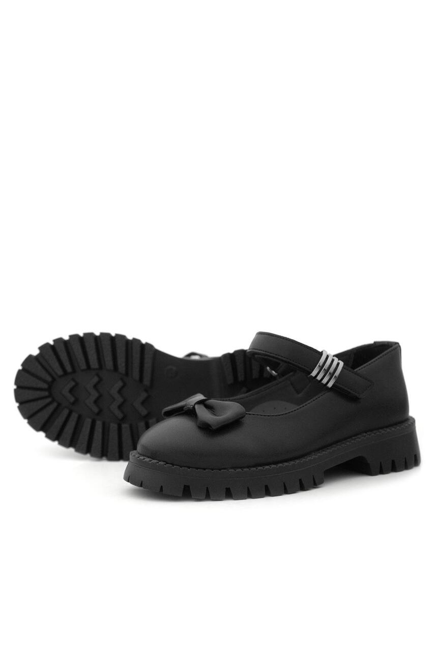 Rakerplus Black Matte Thick-Soled Girls' Ballet Flats with Metal Details and Velcro Closure - 7