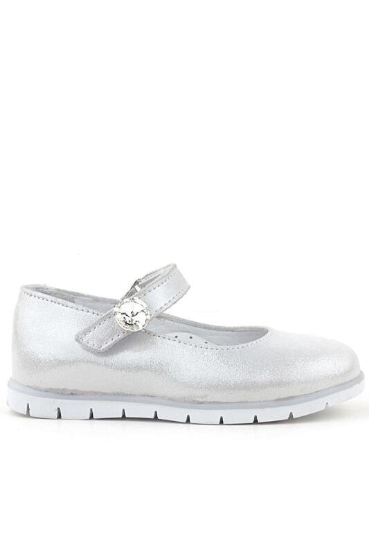 Rakerplus Genuine Leather Silver Velcro Closure Stone Detailed Girls' Ballet Flats - 2