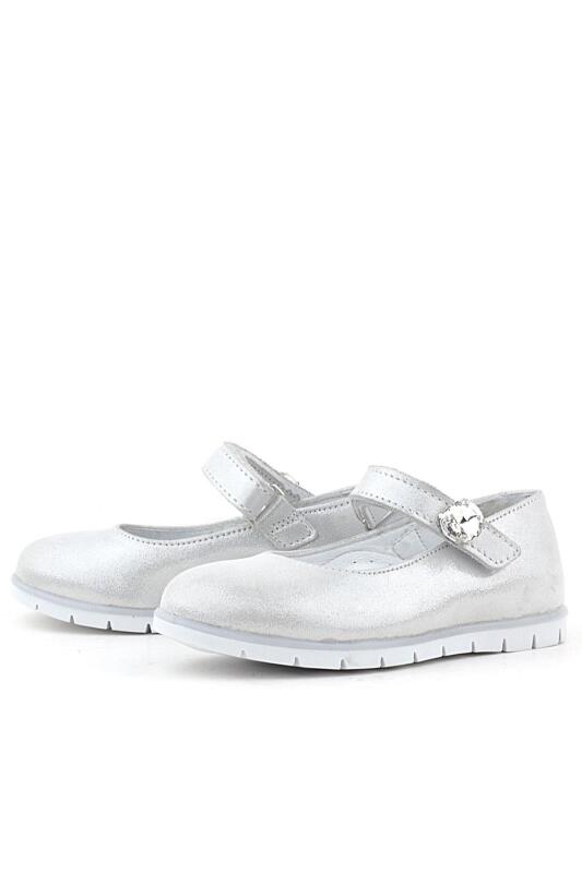 Rakerplus Genuine Leather Silver Velcro Closure Stone Detailed Girls' Ballet Flats - 4