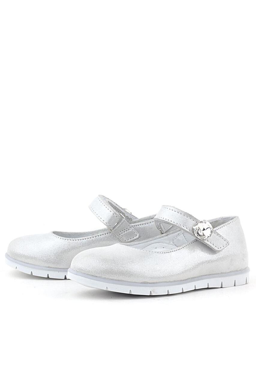 Rakerplus Genuine Leather Silver Velcro Closure Stone Detailed Girls' Ballet Flats - 4