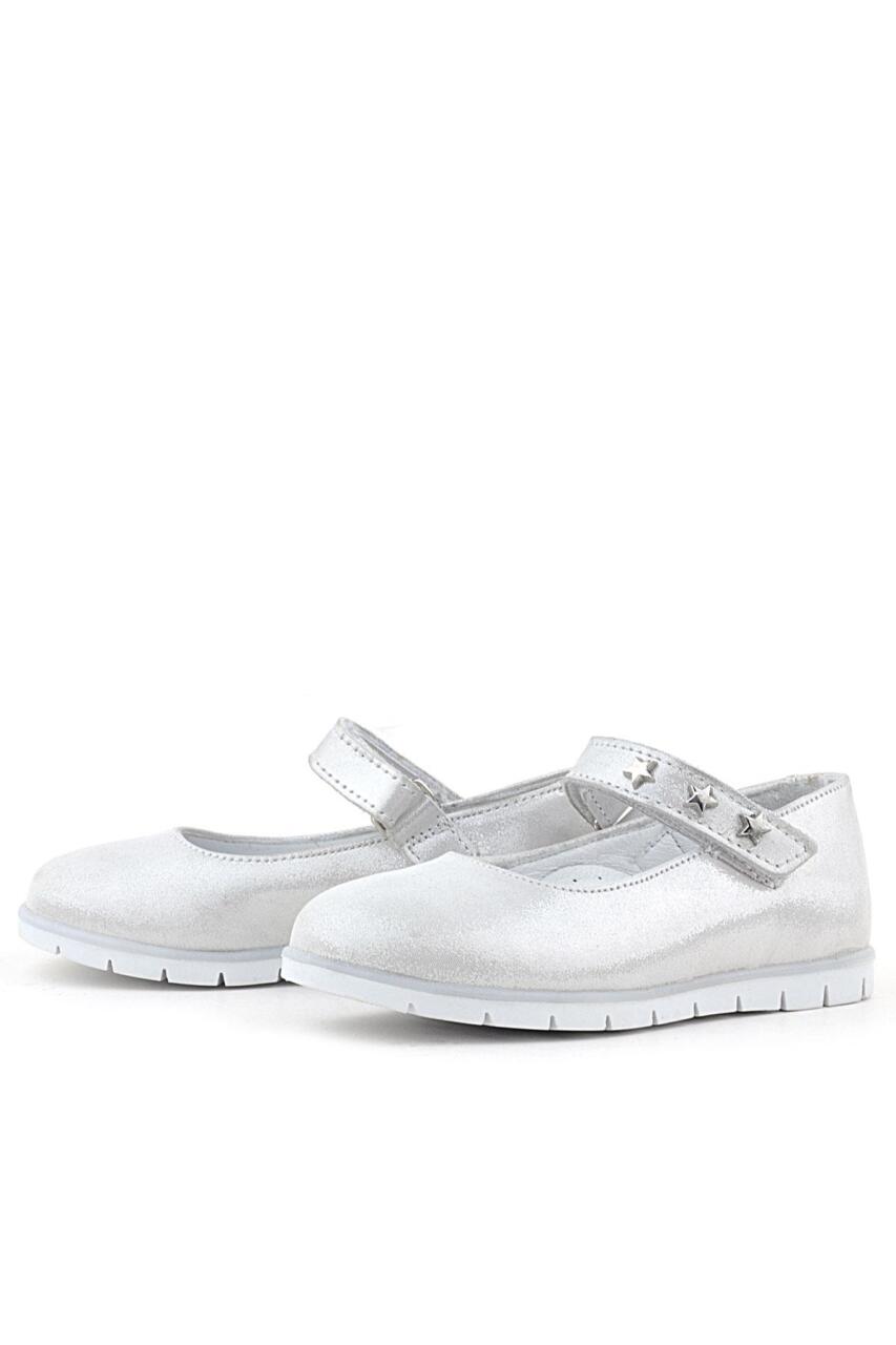 Rakerplus Hakiki Deri Gümüş Yıldızlı Cırtlı Kız Çocuk Babet - 3