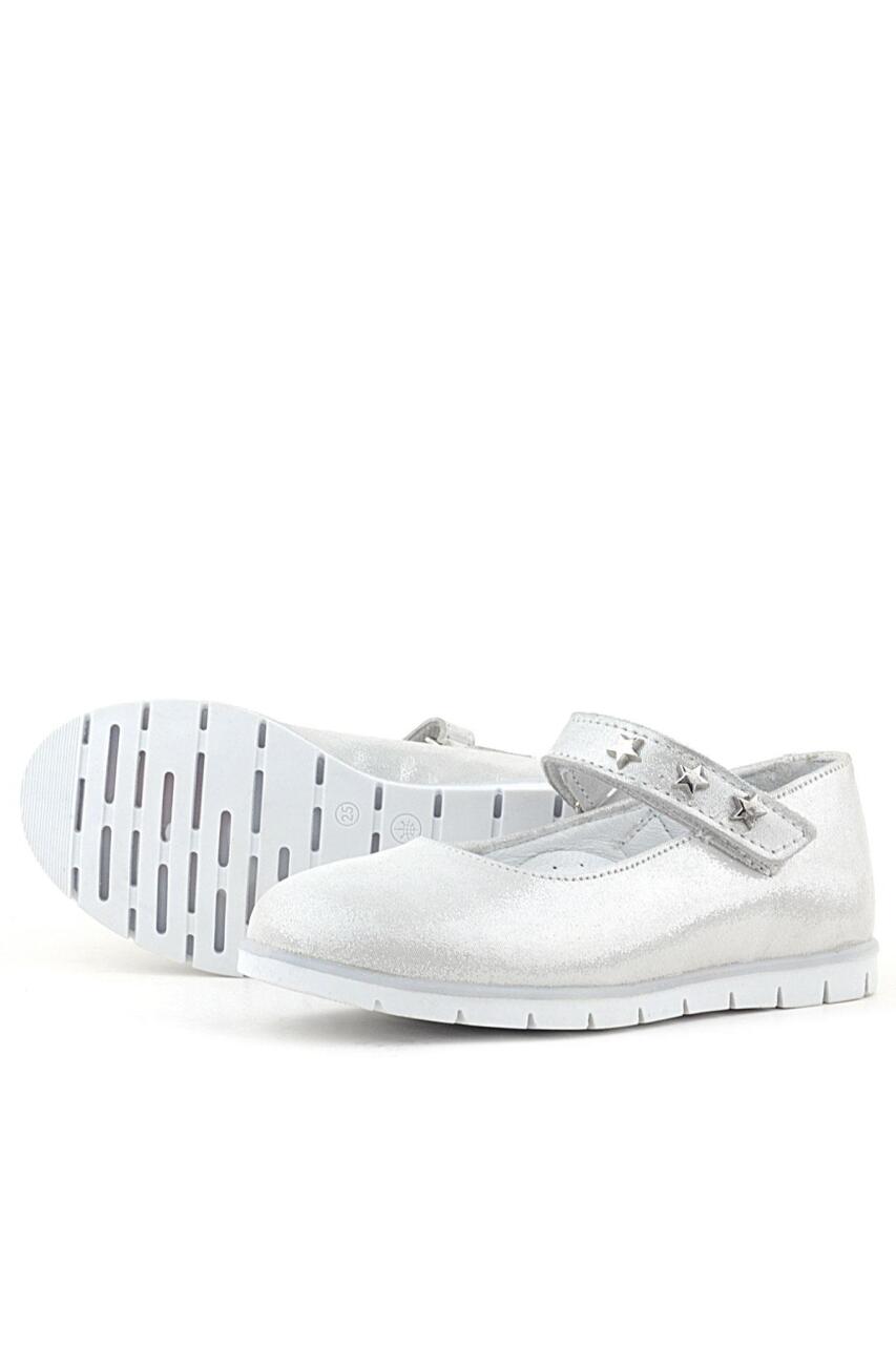 Rakerplus Hakiki Deri Gümüş Yıldızlı Cırtlı Kız Çocuk Babet - 4