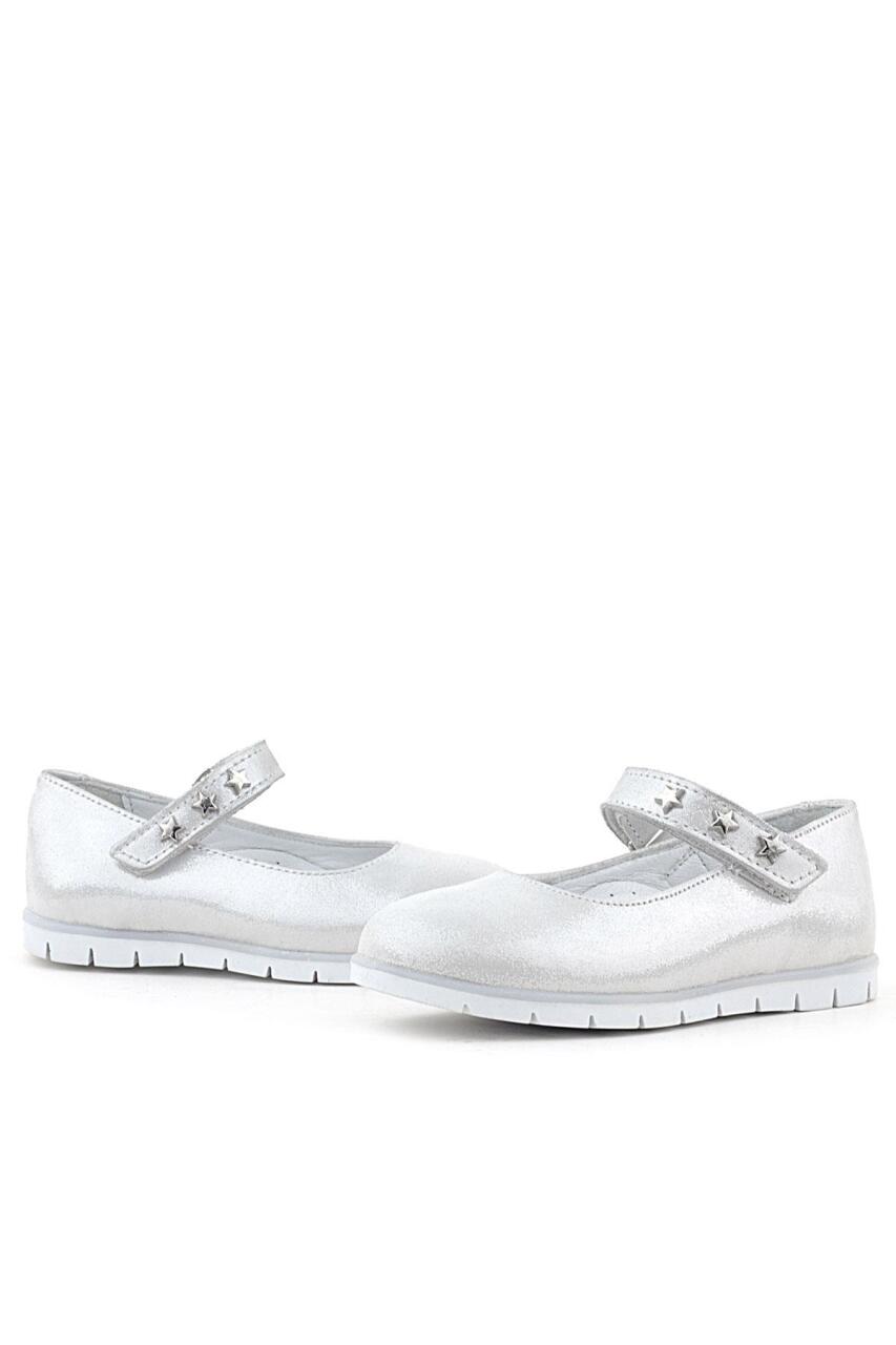 Rakerplus Hakiki Deri Gümüş Yıldızlı Cırtlı Kız Çocuk Babet - 5