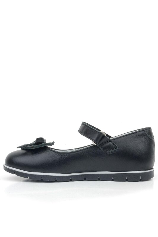 Rakerplus Hakiki Deri Siyah Kurdele Detaylı Kız Çocuk Babet - 2