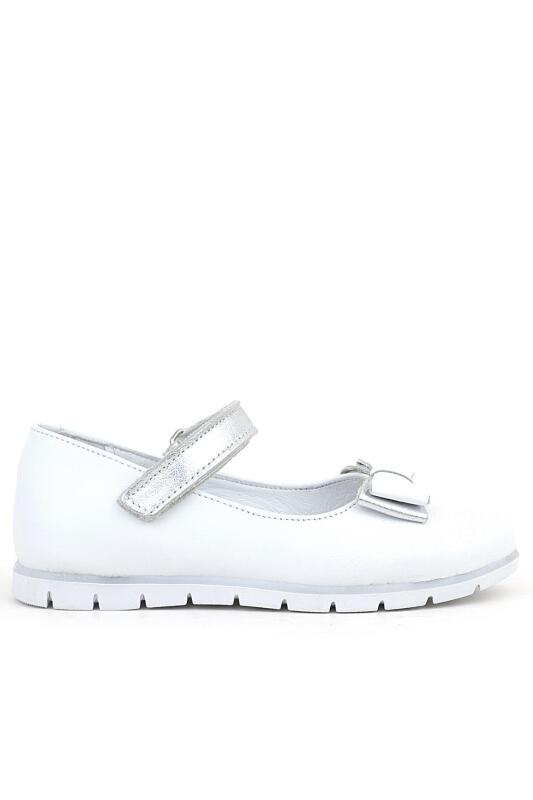 Rakerplus Genuine Leather White Girls' Ballet Flats with Silver Bow and Velcro Closure - 2